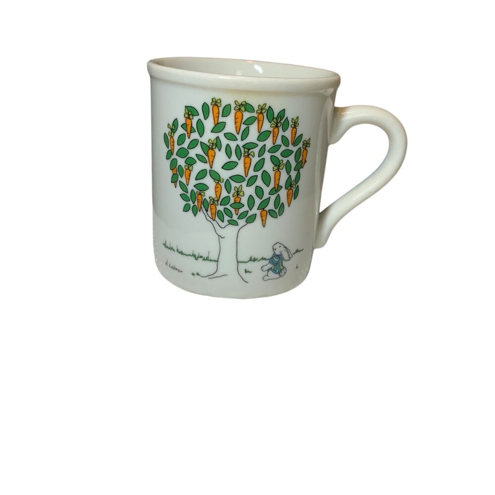 Papel Oatmeal Studios Coffee Tea Mug Bunny Rabbit Carrot Tree H Lehrer Cottage